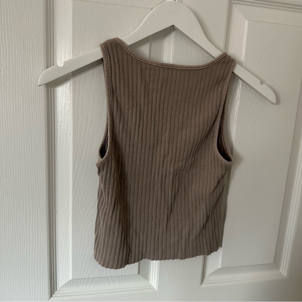 Tan Ribbed Cropped Tank Top - Picture 6 of 6